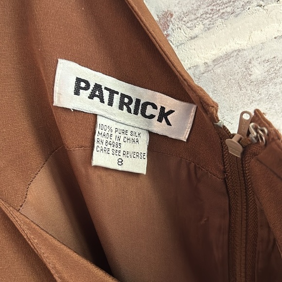 Vintage PATRICK 100% Silk Maxi Dress Brown Button Up Slit Women’s Size 10 - Picture 11 of 11